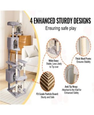 72" Cat Tower with 2 Cat Condos Scratching Post in Light Grey