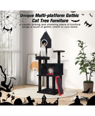 64.2" Tall Cat Tower with Coffin Bed,Condo in Black