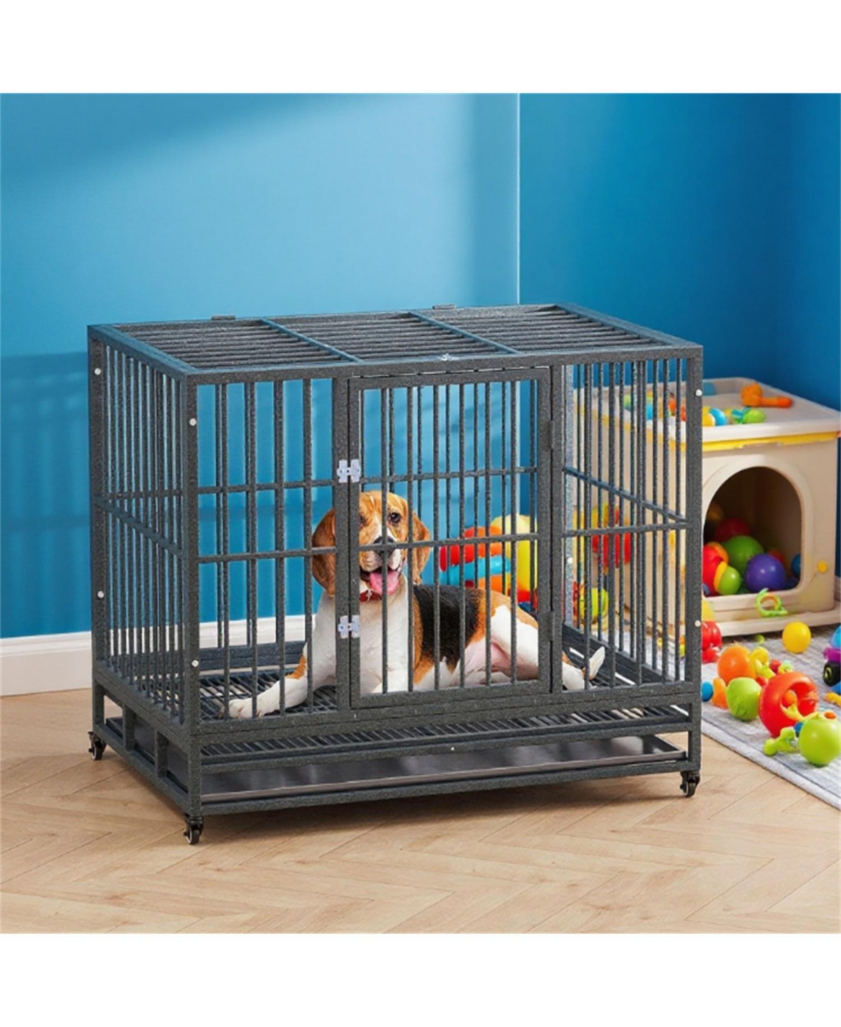 Aostirmotor Dog Crate Metal Cage Kennel in Grey