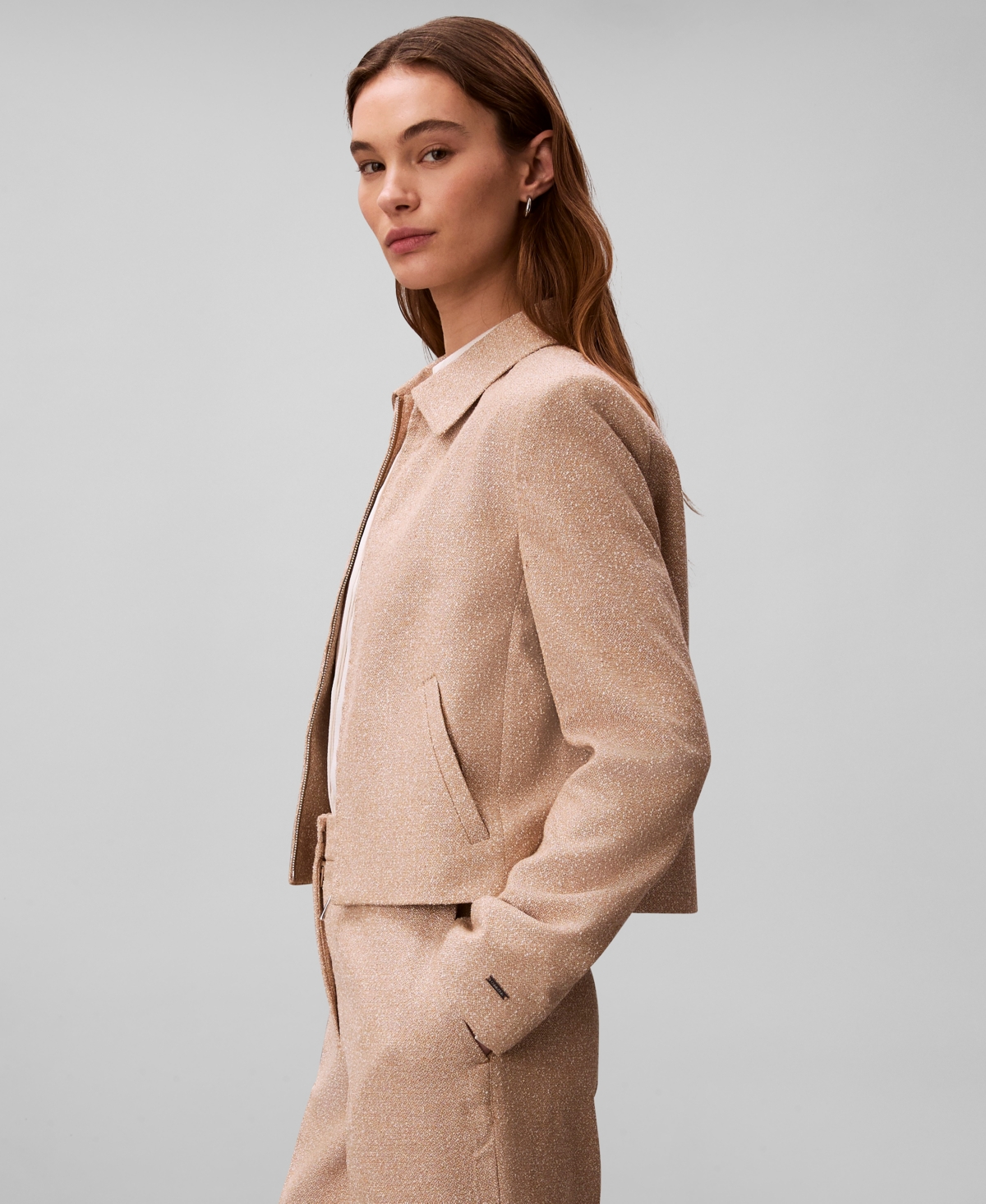 Calvin Klein Women's Boucle Point Collar Shirt Jacket