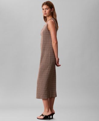 Women's Plisse Print Crewneck Midi Dress