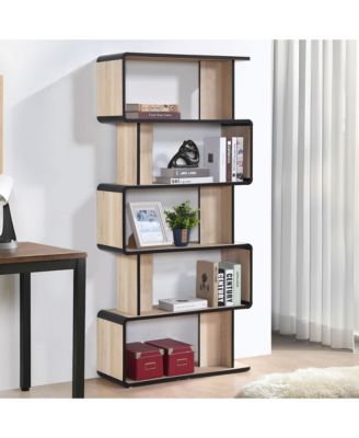 Nathan Wooden Display Book Shelf Bookcase – Shelving Rack Unit Organizer, Oak/Black