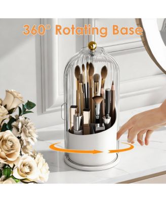 Makeup Brush Holder 360 Rotating Clear Dustproof Organizer