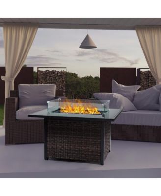 44 in Rectangle 50,000 BTU Outdoor Propane Gas Fire Pit Table with Lid and Glass Beads Glass Wind Guard