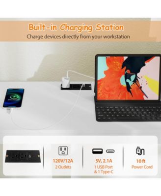 Twin Loft Bed with LED Light & Power Outlet Desk Storage Shelves & Cabinet