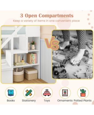 Full Over Full Low Bunk Bed with Storage Stairs with Full-length Guardrails