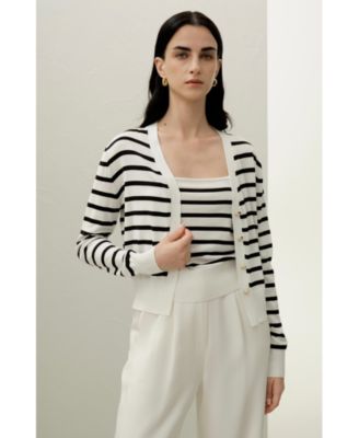 Women's Silk-Cotton Striped Knit Cardigan Set