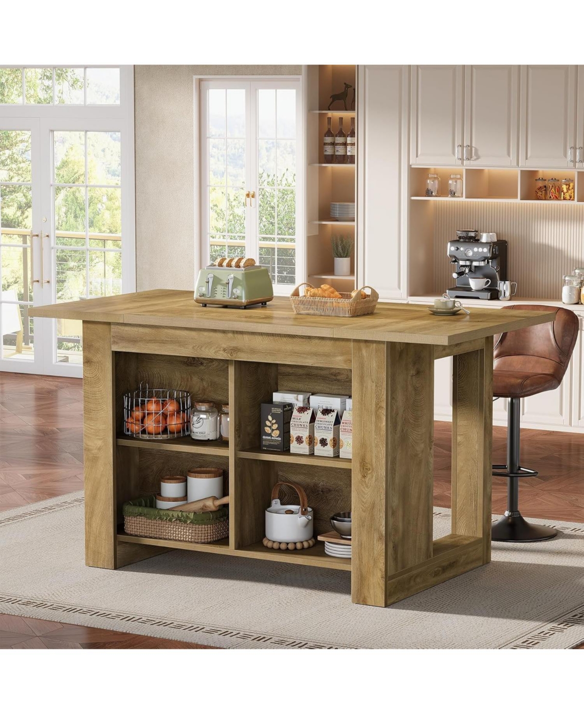 Tribesigns Kitchen Island with Storage and Seating, 63 Inch Island Table with Extra Large Worktop, Natural Oak