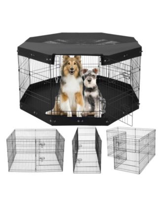 Dog Playpen, 8-Panel 30"H x 24"W Foldable Metal Exercise Pen w/ Door, Top Cover & Bottom Pad, Indoor/Outdoor Pet Fence