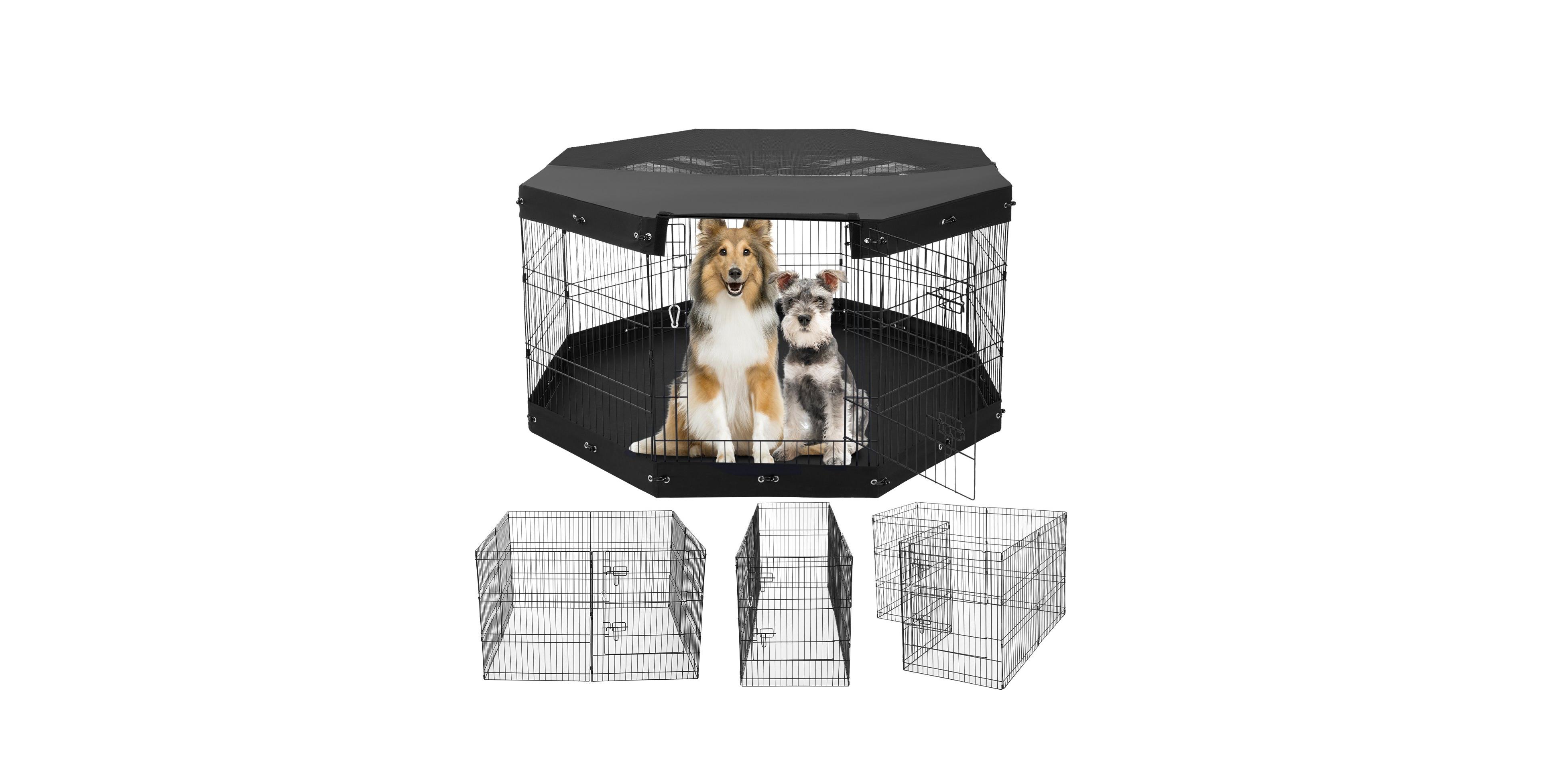 Cozito Dog Playpen, 8-Panel 30"H x 24"W Foldable Metal Exercise Pen w/ Door, Top Cover & Bottom Pad, Indoor/Outdoor Pet Fence