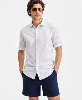 Men's Cotton Textured-Stripe Short-Sleeve Shirt