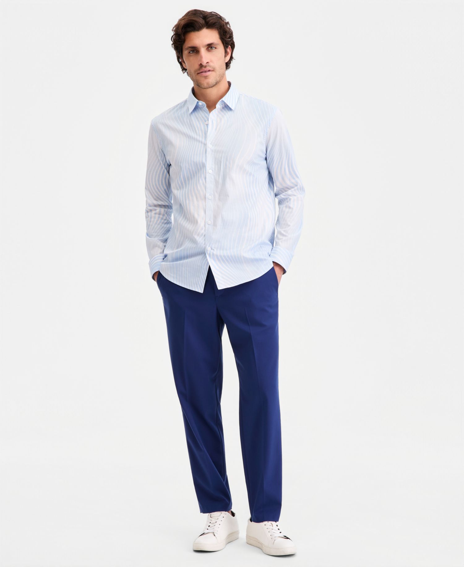 Men's Cotton Fluid Swirl Stripes Long-Sleeve Shirt