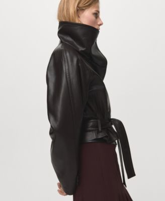 Women's Faux-Leather Lapels Maxi Jacket