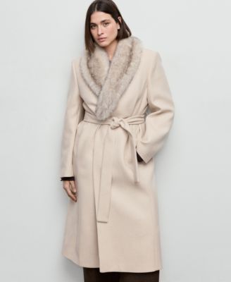 Women's Fur Collar Manteco Wool Coat