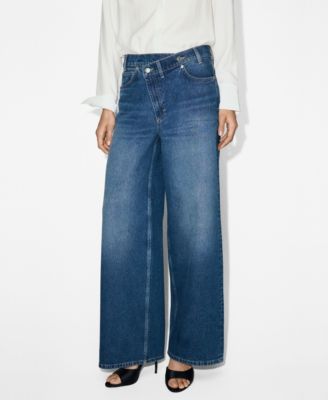 Women's Crossover Waistband Wide-Leg Mid-Rise Jeans