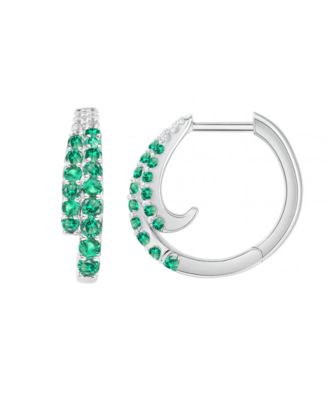 Lab-Grown Ruby (1 ct. t.w.) and White Sapphire (0.02 ct. t.w.) Hoop Earrings in Sterling Silver (Also Available in Emerald, Sapphire)