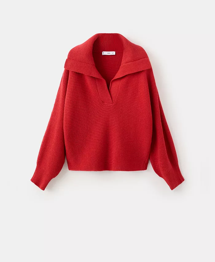 Women's Polo-Neck Ribbed Sweater