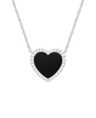 Jade (12mm) and Lab-Grown White Sapphire (0.04 ct. t.w.) Heart Pendant Necklace in Sterling Silver (Also Available in Onyx)