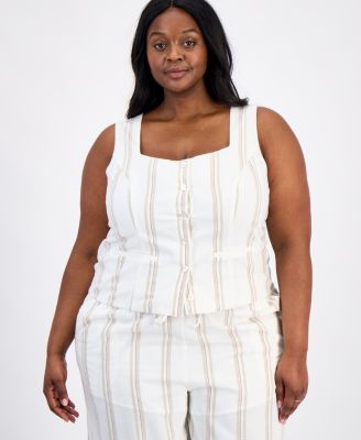 Trendy Plus Size Striped Square-Neck Vest