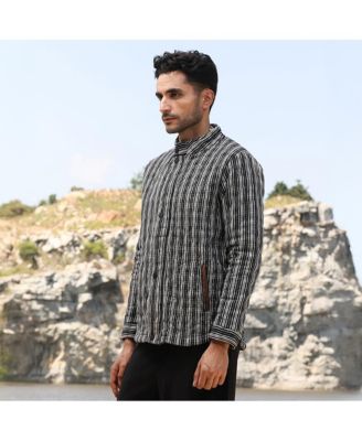 Men's Midnight Black Woven-Striped Quilted Jacket