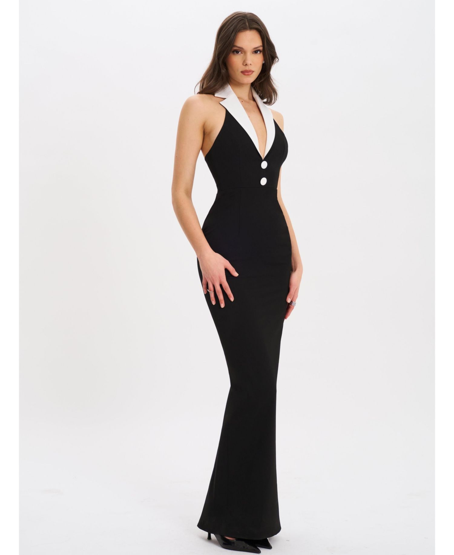 Women's Raelyn Black and White Business Casual Maxi Dress