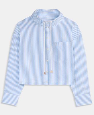 Women's Cropped Drawstring Button-Front Shirt