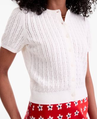 Women's Short Sleeve Cable-Knit Cardigan