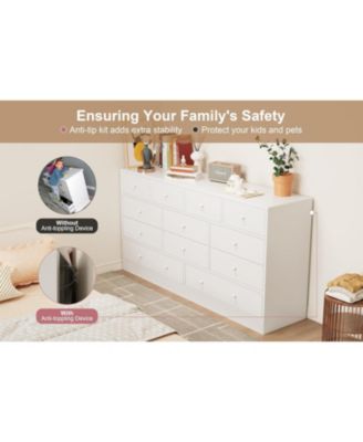 12 Drawer Dresser for Bedroom, 61 in Long Modern White Dresser TV Stand