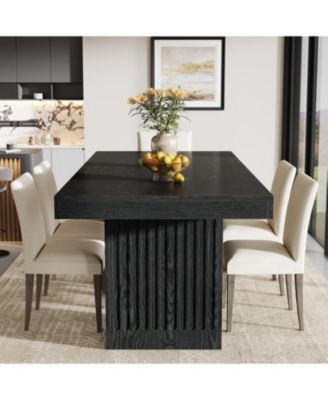 Dining Table for 4-6 People, 63 Inch Modern Rectangle Kitchen Table with Pedestal Base, Large Dinner Furniture, Black