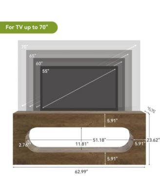 63" TV Stand for TVs up to 65 Inches, Entertainment Center with Large Open Storage, Rustic Natural TV Console