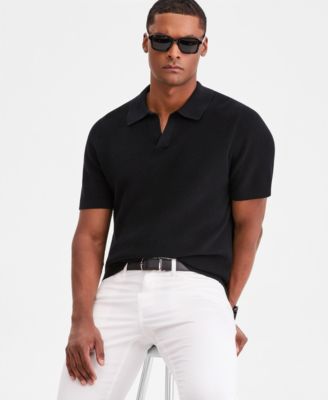 Men's Cotton Johnny Collar Short-Sleeve Sweater
