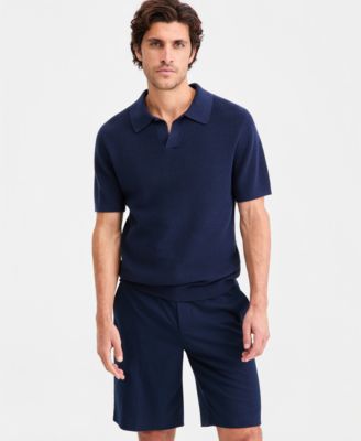 Men's Cotton Johnny Collar Short-Sleeve Sweater