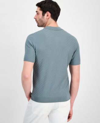 Men's Basketweave Short-Sleeve Polo Sweater