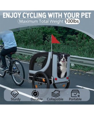  Large Folding Bike Trailer for Dogs with 100LB Capacity in Grey