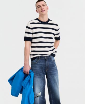 Men's Birdseye Striped Short-Sleeve Sweater