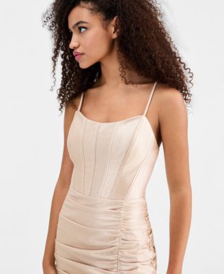 Juniors' Sleeveless Glitter-Knit Gown