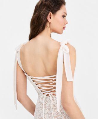 Juniors' Lace Corset Sleeve Slim Midi Dress