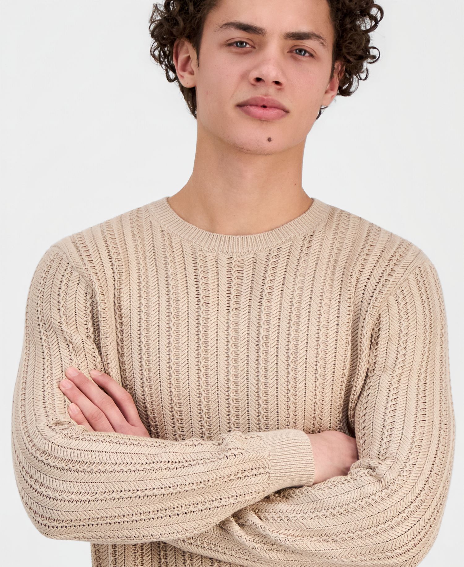 Men's Herringbone-Texture Crewneck Sweater