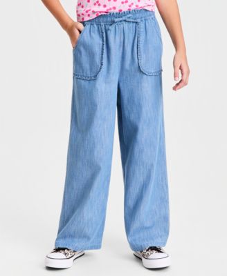 Girls' XS-XL Chambray Ruffled Wide-Leg Pants
