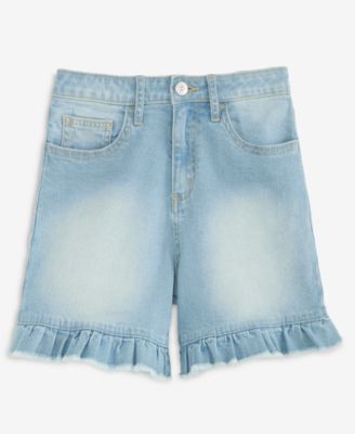 Girls' 5-20 Ruffle-Hem Denim Midi Shorts