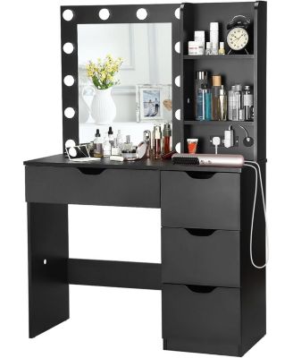 Modern Vanity Makeup Desk  Vanity Mirror Built-in Lights 4 Drawers for Bedrooms, Apartments, Easy to Assemble