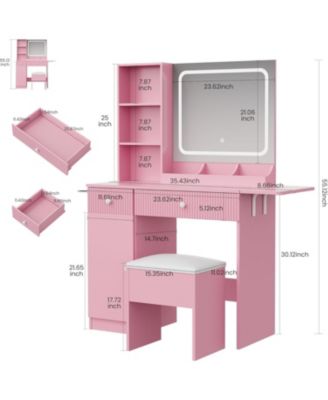 Makeup Vanity Lighted Mirror - Vanity Desk for Bedrooms, Apartments, Easy to Assemble