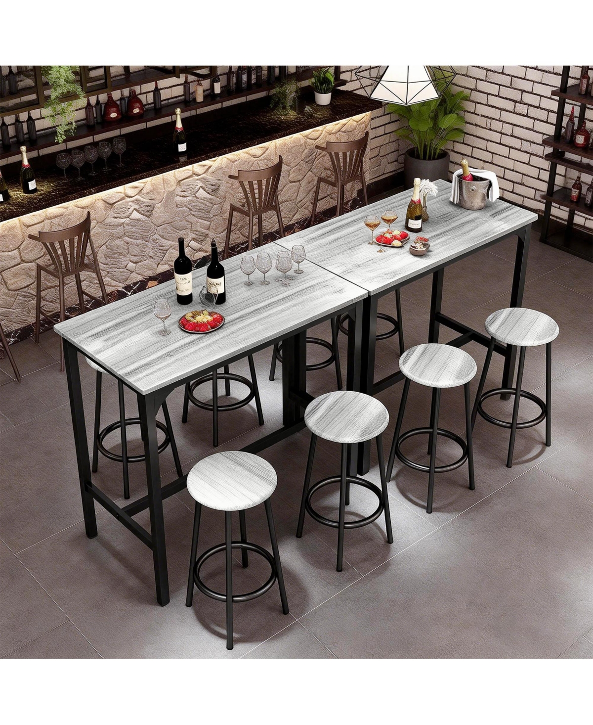 Homcom 5-Piece Rustic Bar Table and Chairs Set for Dining Room