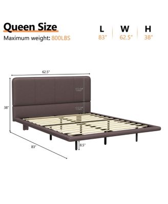 Floating Bed Frame w/LED, Modern PU Leather Platform Bed