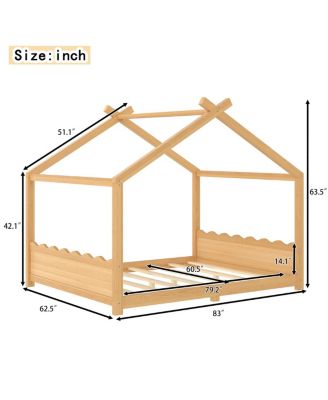 Streamdale Queen House Floor Bed with Solid Wood Frame for Kids, Natural