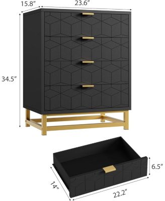 4-Drawer Bedroom Dresser, Modern Wood Storage Chest with Metal Legs and Wide Drawers for Living Room or Hallway