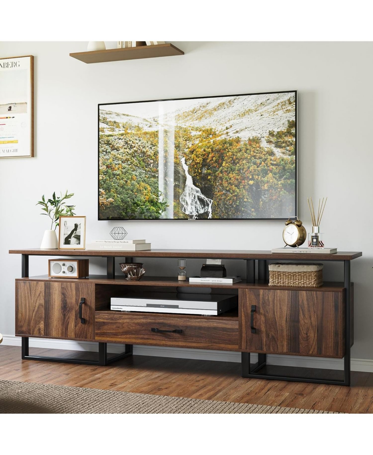 gaomon Mid-Century Modern Tv Stand for 75" Tv, Entertainment Center with Storage Drawer, Industrial Console