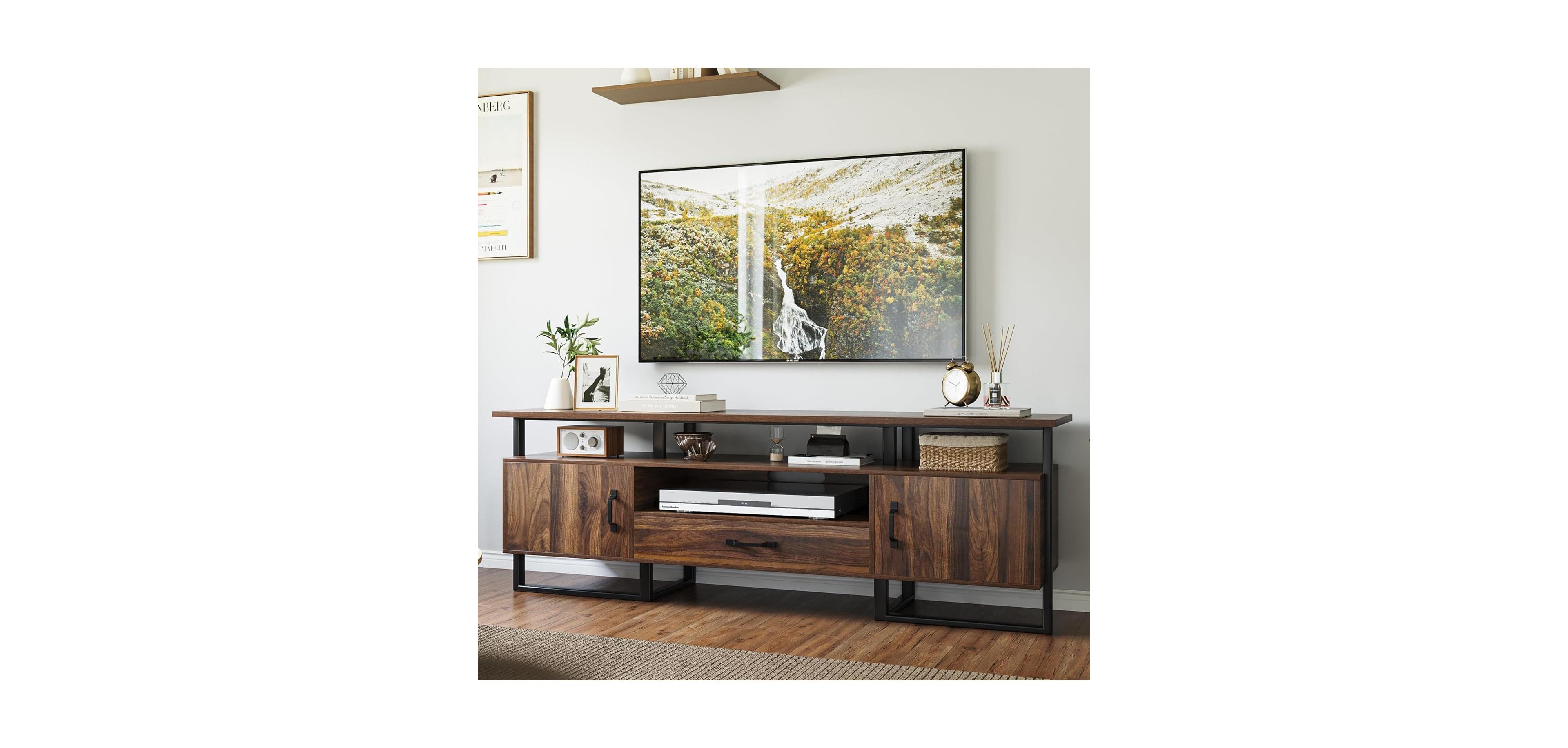 gaomon Mid-Century Modern Tv Stand for 75" Tv, Entertainment Center with Storage Drawer, Industrial Console