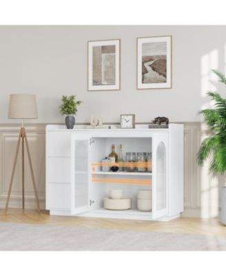 Sideboard Buffet Cabinet with Glass Door, Modern Storage Cabinet with Led Lights, 3 Drawers and Adjustable Shelves