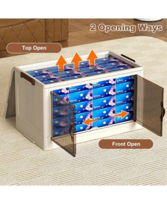 4 Tier Foldable Collapsible Storage Cabinet, Plastic Storage Cabinet With Magnetic Doors & Wheels, Organization and Storage Boxes for Craft